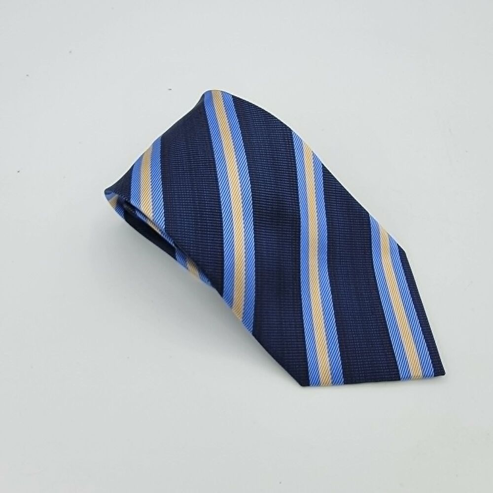 Woodward Select Mens Necktie 100% Silk Jacquard Handmade Blue Striped 57.5 x 4